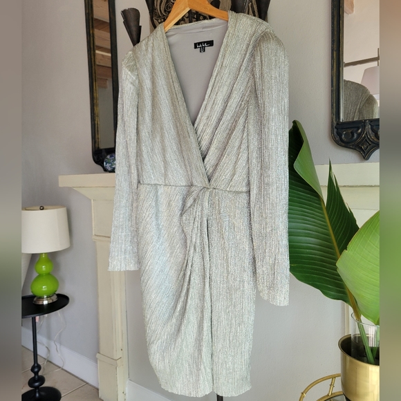 NWOT Nicole Miller Lurex Mettallic Faux Wrap Dress - Picture 2 of 15